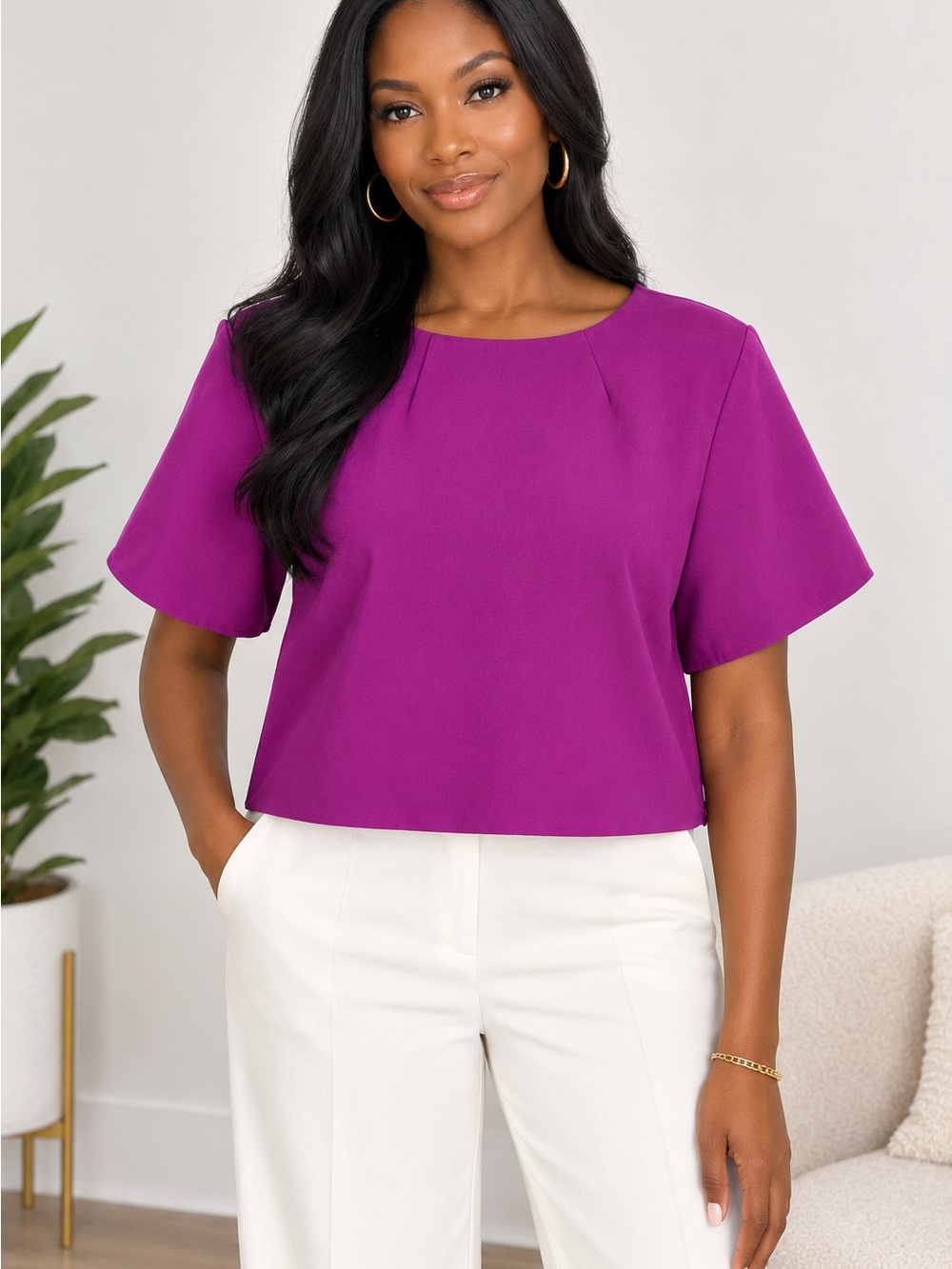 Express Short Sleeve Top in Vibrant Purple